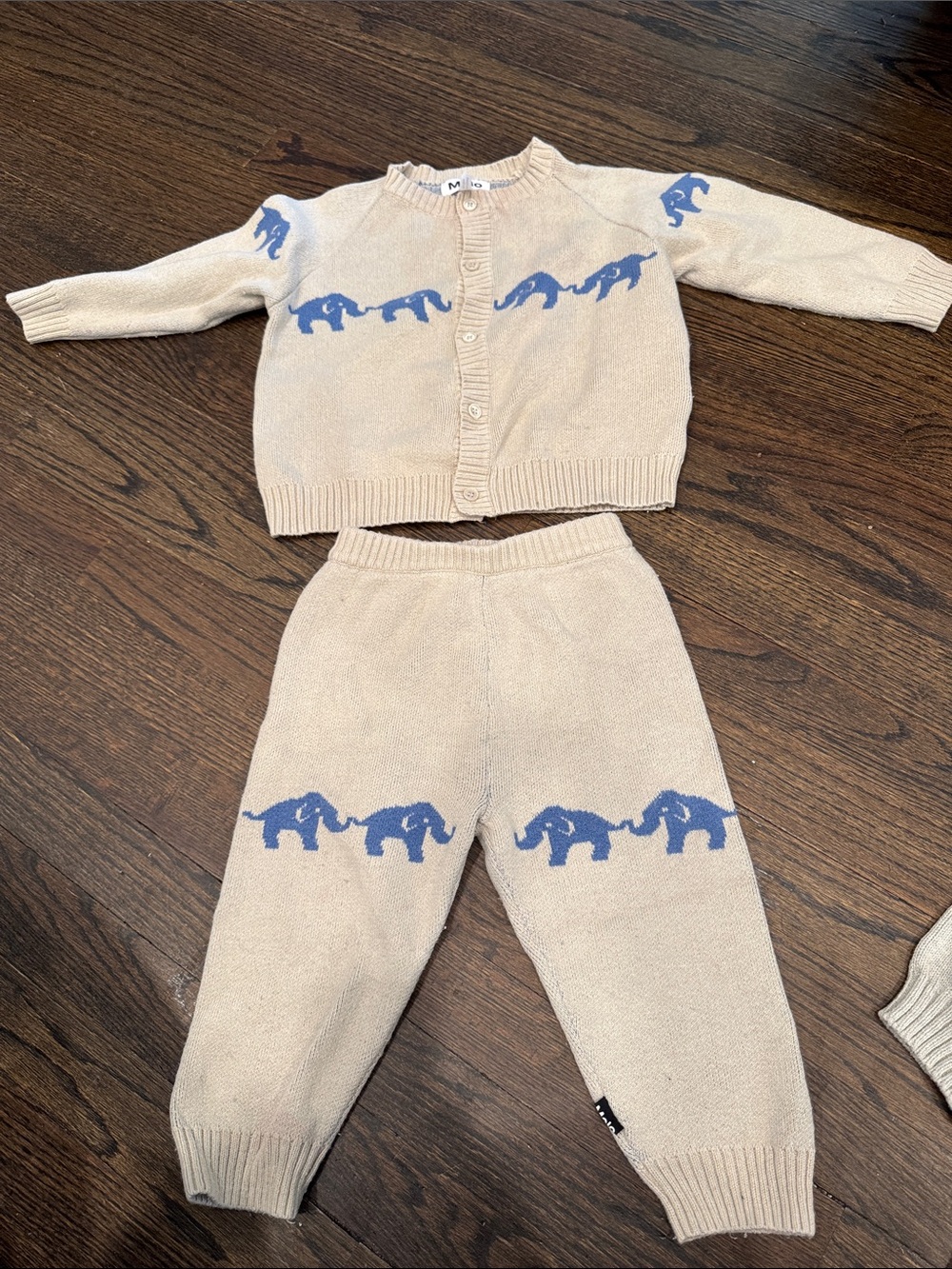 Molo Beige and Light Blue Knit Baby Sweater